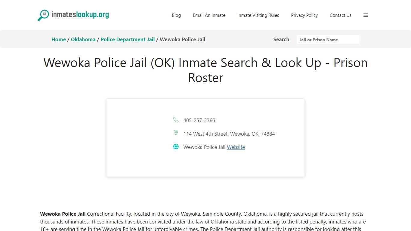 Wewoka Police Jail (OK) Inmate Search & Look Up - Prison Roster